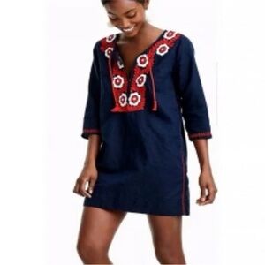 Navy Dress with Red Embroidery